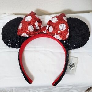 Walt Disney World Minnie Mouse Girls Sequin Ears‎ Polka Dot Bow Headband Cosplay